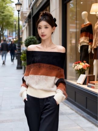 #慵懒风穿搭 #针织毛衣 #内搭外穿都好看 #一字肩毛衣 #韩系穿搭