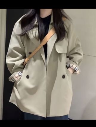 #气质穿搭#秋冬外套#风衣短款#韩系慵懒风#胖mm穿搭