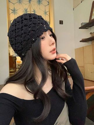 #文艺复古手工钩织编织镂空包头帽 冷帽女春夏薄款时尚百搭针织帽#包头帽很百搭