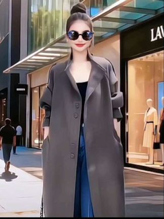 秋冬季新款毛呢外套女时尚潮流纯色宽松显瘦洋气减龄百搭长款大衣#毛呢外套 #时尚女装穿搭 #高端大气 #百搭长款大衣