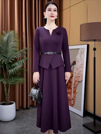 #优雅气质 #穿出自信穿出美丽#长款连衣裙 #秋季假两件连衣裙#轻奢女装