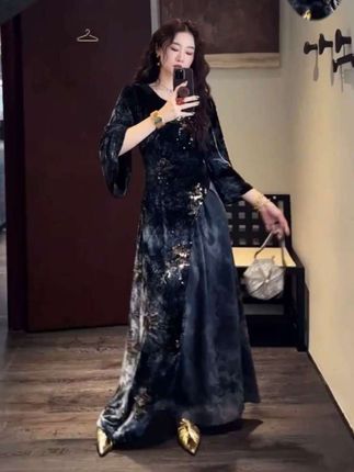 #丝绒连衣裙#旗袍连衣裙#民族风服装