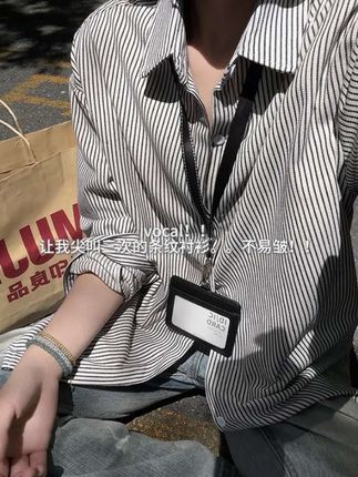 复古坚条纹长袖衬衣男春秋季衬衫男女同款休闲宽松开衫外套#衬衣男 #长袖衬衫 #秋季新款 #开衫外套 #休闲风
