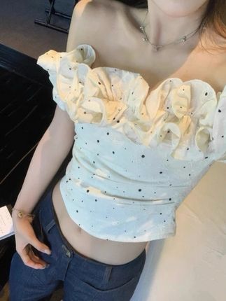 夏季法式小浪花一字肩衬衫女气质收腰百搭设计感上衣#收腰显瘦#一字肩衬衫上衣#百搭#设计感上衣#气质穿搭