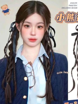 假发辫子女自然仿真露丝同款双麻花丝带学院风网红扭扭辫假发马尾#明星同款 #辫子发 #马尾 #假发 #学院风