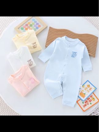 【纯棉无骨】春秋新款四季款纯棉无骨衣服纯色长袖连体衣#高品质童装 #面料柔软舒适 #连体衣#萌娃穿搭 #母婴好物