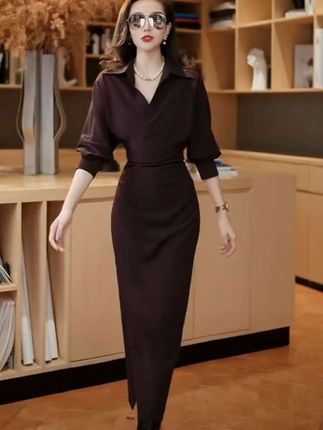 MAGGIE MA马婧设计师款紫色压褶尊贵优雅气质连衣裙486D #高级感穿搭 #秋季不露腿穿搭 #高级感拉满的入秋通勤穿搭 #早秋冷冽又随性的气质穿搭 #气质连衣裙 @DOU+小助手 @DOU+上热门
