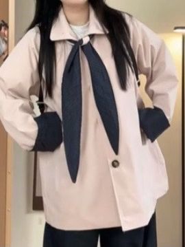 新款韩版设计感简约大码撞色百搭连帽可拆卸风衣外套#高级感穿搭 #学院风穿搭 #休闲风穿搭 #秋季穿搭 #休闲穿搭