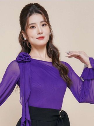 扉姿 摩登舞上衣新款女士国标舞交谊舞练功服飘逸跳舞连体衣F1189#拉丁舞 #优雅气质 #气质女神 #上衣穿搭