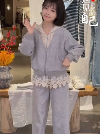 女童卫衣套装春秋款2025新款洋气儿童时髦大童春装蕾丝运动两件套#穿出你的时尚你的感觉 #生女儿就是用来打扮的 #女童穿搭 #女童秋季套装#女童时尚穿搭