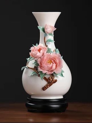 花开富贵 新中式手工陶瓷牡丹花瓶摆件家居客厅电视柜装饰品工艺品#乔迁礼物 #家居摆件 #陶瓷摆件 #陶瓷艺术 #精品摆件