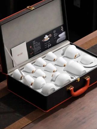 全套泡茶茶具羊脂玉功夫茶具一整套茶杯盖碗茶壶器具高端上档次#茶器之美 #茶具 #茶生活 #高端陶瓷 #茶具礼盒套装