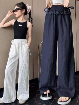 夏季新款中大童轻薄阔腿裤女孩儿休闲裤直筒裤#阔腿裤#夏季穿搭 #中大童#直筒裤#中大童#休闲裤