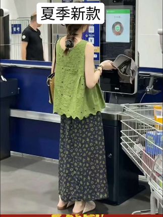 韩版时尚休闲两件套女2025夏季新款镂空无袖背心印花半身裙套装潮#穿搭女装 #女装搭配 #时髦穿搭 #好物推荐🔥 #女装