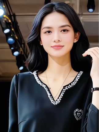 2025欧货新款!大码宽松V领钉珠小黑裙 春秋气质中长款连衣裙女#气质连衣裙 #大码女装#春秋穿搭 #小黑裙 #谁穿谁好看