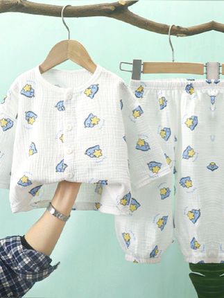 儿童棉纱睡衣春夏纱布家居服套装#厂家直发品质保证 厂#点击商品橱窗进店购买 #视频同款 #面料柔软舒适