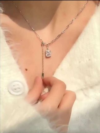 坠链均925银 ,方钻AB项链,女轻奢小众 时尚气质精致满钻设计感锁骨链#锁骨链 #精致 #超美 #项链 #时尚单品