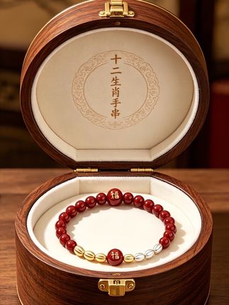 手链赛道文案素材 - 围感拉满的新中式朱砂红珠手串上新啦
饱满圆润的朱砂圆珠搭配精致金银米粒隔珠,细腻釉面光泽亮眼耐看。多款专属生肖福字珠可选,自带东方温婉雅致韵味。简约百搭的基础版型,适配日常各类穿搭,轻松营造温柔国风氛围感。闺蜜成对佩戴氛围感翻倍,日常穿搭点缀、送礼自留都很合适,藏着满满美好寓意。#高颜值手链 #精致的手链 #七粒米 #手链 #手串 - 八方斋作品