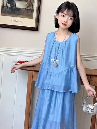 很火的冰丝套装连衣裙,女孩纸穿的很好看,颜色搭配可爱洋气,女童套装裙,#女童套装 #女童套装裙子 #女童套装裙