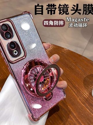 适用荣耀90手机壳Honor90pro陀螺支架透明保护硅胶套四角气囊防摔