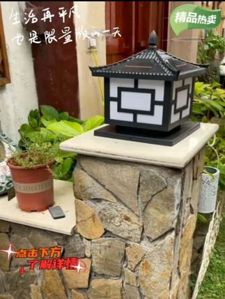 太阳能庭院大门中式别墅大门两边门柱户外防水庭院太阳能灯柱头灯#户外照明 #好物推荐🔥 #庭院设计 #别墅庭院 #