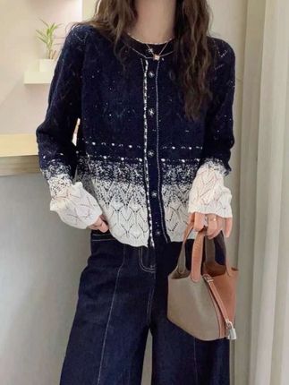 重工亮丝绒感针织开衫女欧洲站2025早秋新款欧货女装毛衣短外套潮