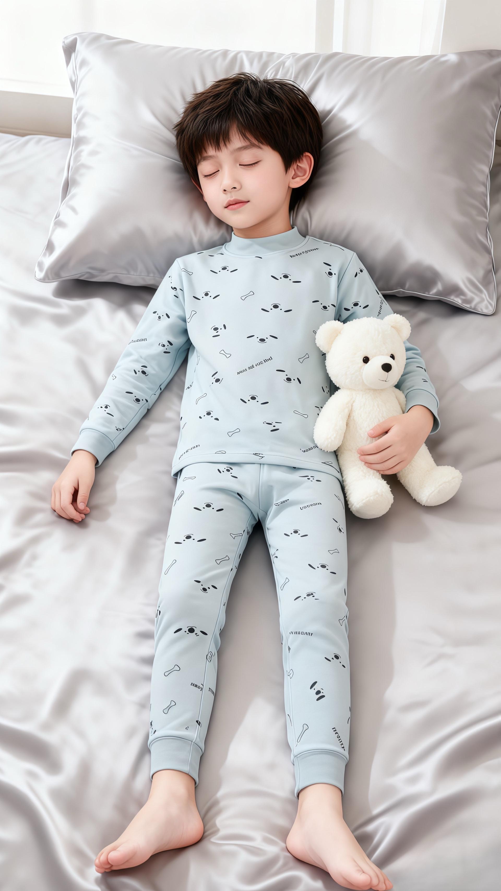 “看他抱着小熊在真丝床品上熟睡,浅蓝色的小狗家居服衬得他像个小天使。这片刻的安宁,是我疲惫生活里的糖。愿他梦里有小狗撒欢,醒来有妈妈的拥抱,我的小男孩,就这么在爱里慢慢长成小男子汉吧。”#好物推荐🔥 #秋衣秋裤 #睡衣家居服 #面料柔软舒适 #便宜又好穿 @抖加🔥上热门🔥dou+🔥热点宝