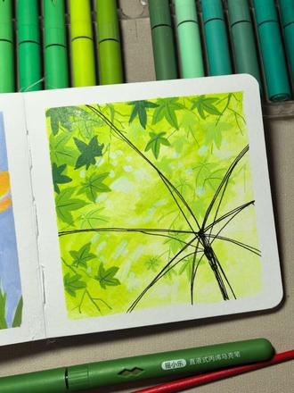 烟雨江南,春日氛围感小景#丙烯马克笔 #跟着抖音学画画 #手绘 #零基础学画画 #氛围感