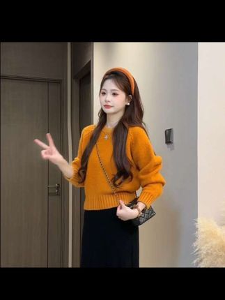 慵懒风圆领简约纯色毛衣女宽松2025秋冬韩版休闲百搭套头针织长袖#毛衣控 #秋冬新款 #上衣