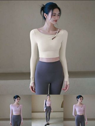 女秋新款带胸垫瑜伽长袖健身运动T恤 #瑜伽服女 #带胸垫衣 #健身长袖 #运动T恤 #秋款瑜伽服
