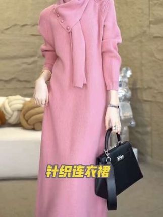 欧颍昇轻奢时髦围脖毛衣针织连衣裙秋冬季新款高级感简约裙子#高级感穿搭 #穿出高级感 #大衣外套 #每日推荐 #时髦穿搭