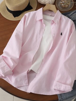 牛津纺小个子款衬衫常规长袖条纹衬衫时尚女装(单件衬衫)#亲肤舒适#秋季新款#女装新款#衬衫搭配#舒适透气