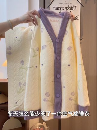 #带胸垫睡衣 #空气棉夹层家居服 #秋冬新款 #强烈推荐 #保暖又好看