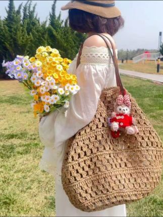 B0105手工编织花菱草女士单肩包托特包时尚百搭#草编包包大容量 #包包推荐 #编织包 #时尚包包#托特包大容量 @DOU+上热门
