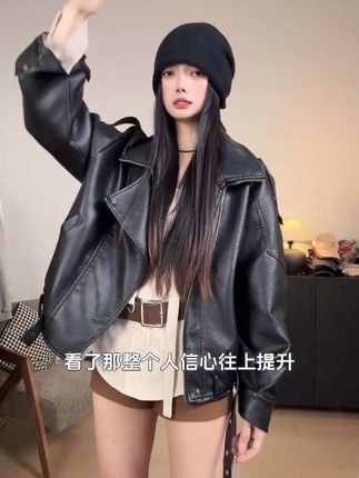 这件皮衣真的太好看了,腰部以下都是腿 #秋冬穿搭 #高级感 #皮衣夹克 #ootd穿搭 #黑色皮衣穿搭