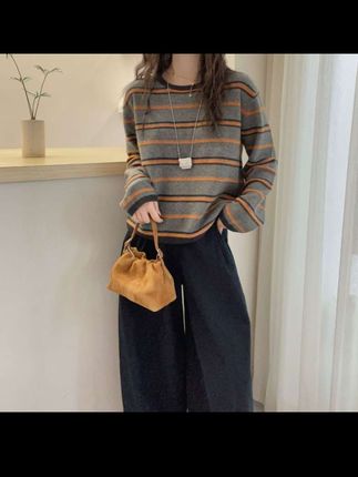 设计感条纹毛衣女2025新款秋季时尚百搭针织衫高级感宽松打底上衣#女装穿搭 #女装搭配 #轻熟风穿搭