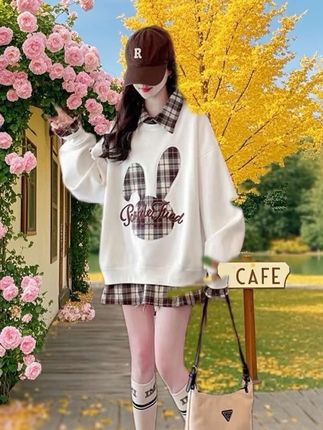 格子拼接假两件加绒卫衣女秋冬季新款韩版宽松百搭设计感洋气上衣#卫衣搭配 #甜美穿搭 #出游穿搭 #外套穿搭 #街头时尚穿搭