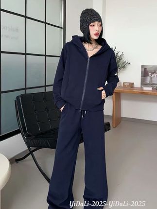 【松弛有度】秋季女士设计款气质显瘦正肩休闲连帽开衫套装T2538#气质套装#休闲套装#套装推荐#初秋新款#新款上新