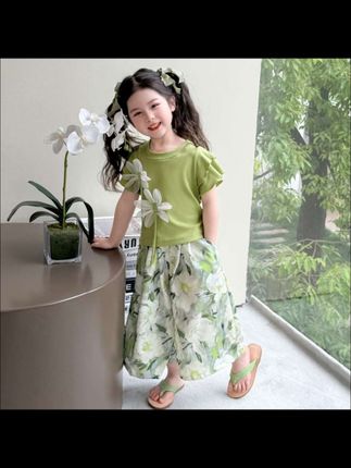 2025夏季网红套装新款儿童碎花阔腿裤两件套洋气休闲短袖#夏季新款 #夏季穿搭 #碎花阔腿裤 #高品质童装