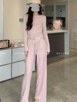 早秋穿搭一整套女装高级感银丝粉色小香风套装女2025新款爆款洋气