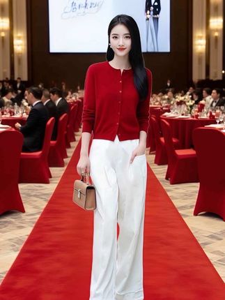 红与白的碰撞,这件穿搭让你在宴会C位轻松出圈 在盛大宴会中,如何既能展现优雅又不失个性?这款红白色系穿搭给出满分答案!红色针织开衫质感满满,一抹亮色瞬间抓人眼球,又带着恰到好处的温柔;白色阔腿裤垂坠感绝绝子,宽松版型尽显随性大气,行走间自带气场。搭配精致手提包,细节处彰显品味。这样的组合,打破常规礼服的沉闷,在一众华服中脱颖而出,让你从容自信,成为会场焦点。不管是商务晚宴还是时尚派对,选它就对了,轻松拿捏时尚潮流,穿搭格调直接拉满! #宴会穿搭天花板 #喜妈妈婚宴礼服#红白色系搭配 #小众穿搭也能出圈 #穿搭灵感库@抖加🔥上热门🔥dou+🔥热点宝 @生活服务热点中心 @巨量千川