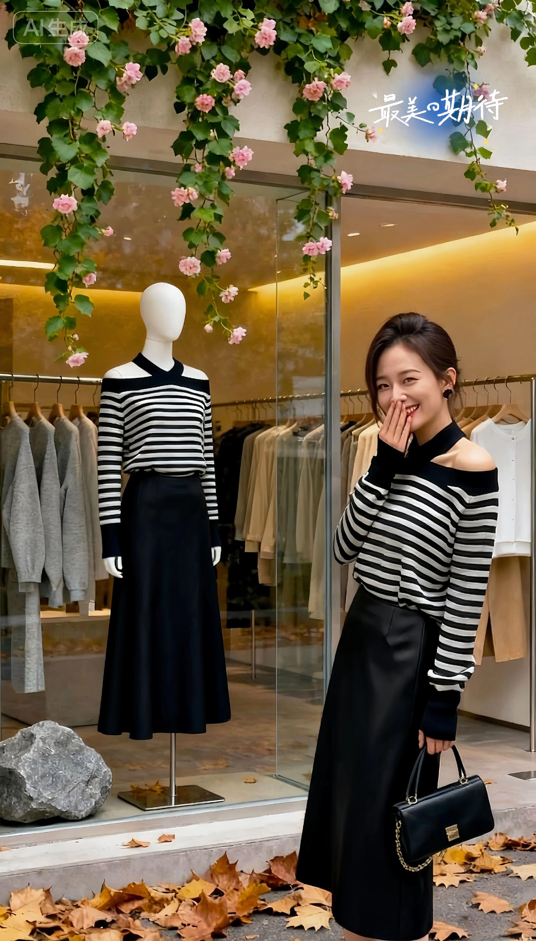 秋日午后,她路过那家常逛的服装店。橱窗里,黑白条纹露肩上衣搭配黑色长裙,在暖黄灯光下格外吸睛。她笑着走近,想象自己穿上这套衣服,去赴一场期待已久的约,或是在落叶纷飞的街头,成为一道独特的风景,满心都是对美好时刻的憧憬。#出游穿搭 #早秋穿搭三分钟出门不是梦 #轻松get酷飒甜辣的黑白穿搭 #秋季清冷感白月光穿搭#早秋穿搭三分钟出门不是梦