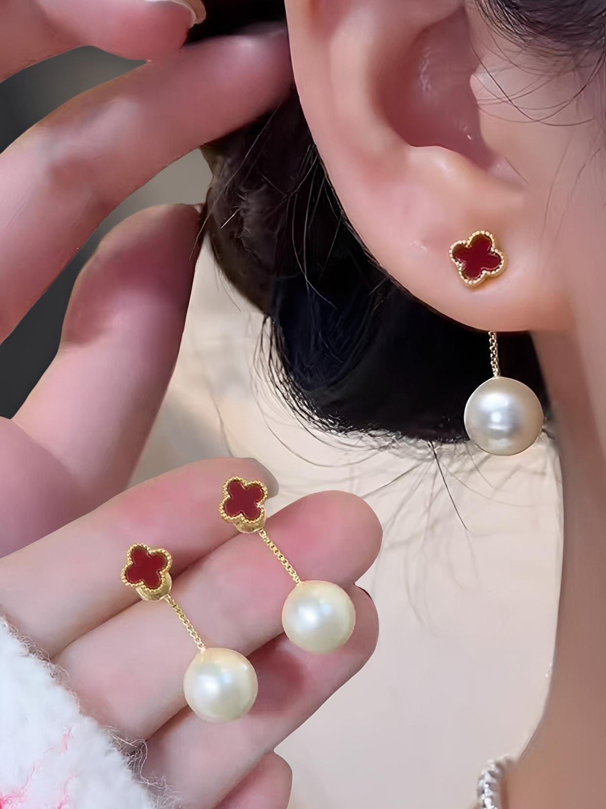 一款两戴耳钉,四叶草灵动珠珠耳钉#洋气#精致女人必备 #时尚#百搭#耳钉耳环