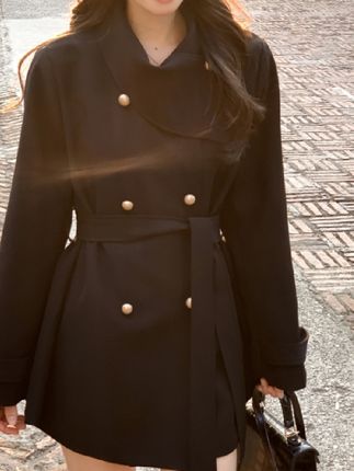 #法式气质名媛风围脖设计 黑色风衣外套女秋季高级感宽松英伦风大衣#百搭#显瘦