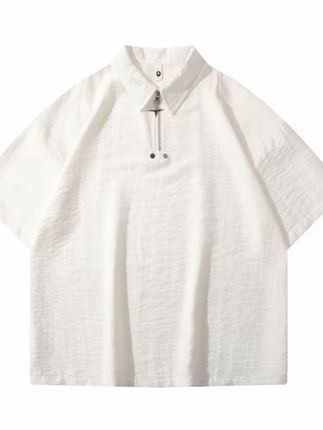 褶皱简约短袖衬衫男士宽松休闲薄款透气半袖衬衣上衣服#男士神仙单品 #夏季穿搭 #polo衫 #t恤衫 #男生穿搭