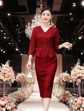 喜妈妈婚宴蕾丝礼服连衣裙2025新款喜婆婆装婚宴装敬酒修身婚宴裙#婚庆礼服 #婚礼妈妈礼服 #喜婆婆婚宴装 #婚宴妈妈装 #红色连衣裙