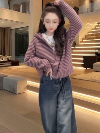 大码时尚减龄两件套拉链连帽针织开衫#减龄气质 #百搭上衣 #针织衫 #减龄显瘦穿搭 #这也太好看了