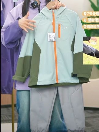 贵人鸟女童套装秋冬款2025新款男大童户外冲锋衣软壳裤儿童运动服#好看#热卖#爆款#舒适百搭 #耐穿耐磨