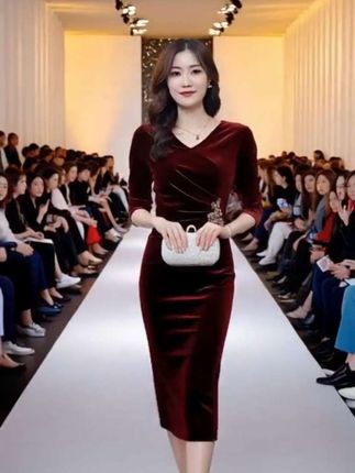 酒红色金丝绒连衣裙女2025新款气质修身喜婆婆婚宴装礼服长袖宴会#喜婆婆喜妈妈婚宴装 #喜婆婆连衣裙 #婚宴穿搭#高端大气上档次 #精致优雅