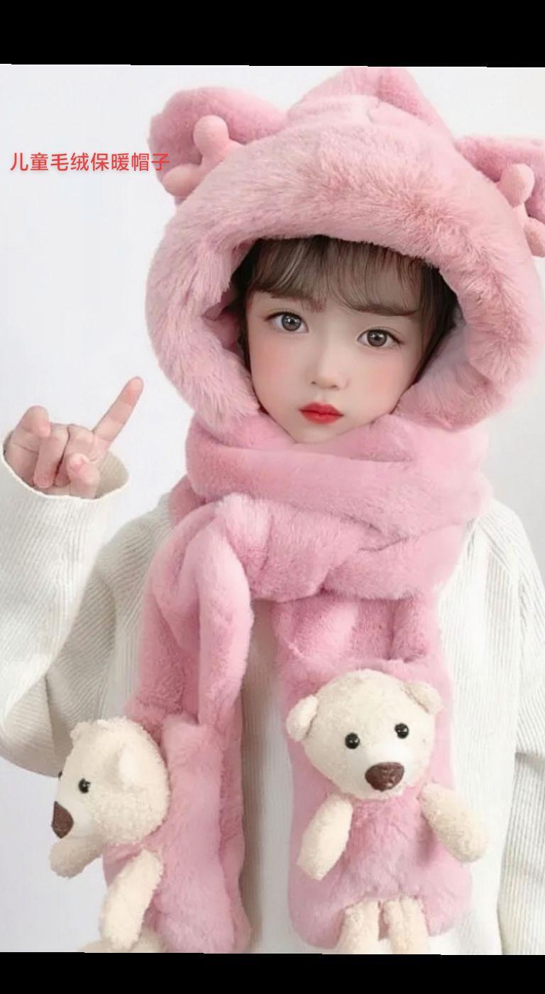 #帽子 #儿童帽子#女童围巾一体帽#儿童防风护耳保暖帽